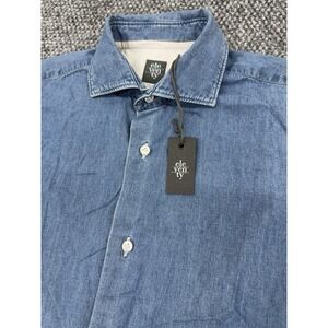 Eleventy Men's 15.5 - 39 (S/M) Blue Chambray Button Down Shirt Made in Italy